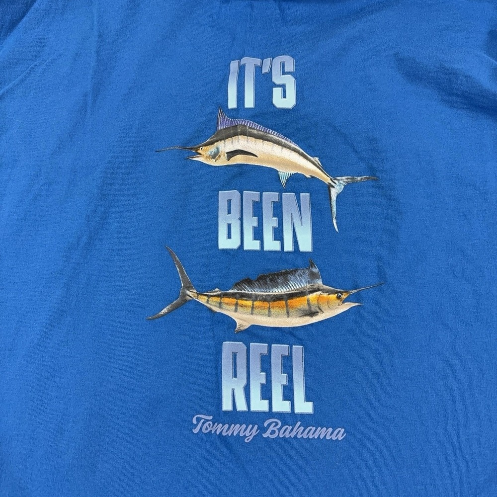 Tommy Bahama Shirt Mens 2XL Blue Its Been Reel Marlin Fish Graphic Tee